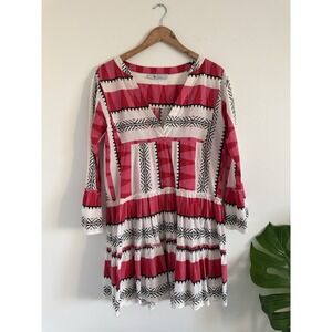 Bindu Boho Tunic Dress Cotton India Printed Cotton Red Pink White Casual Small